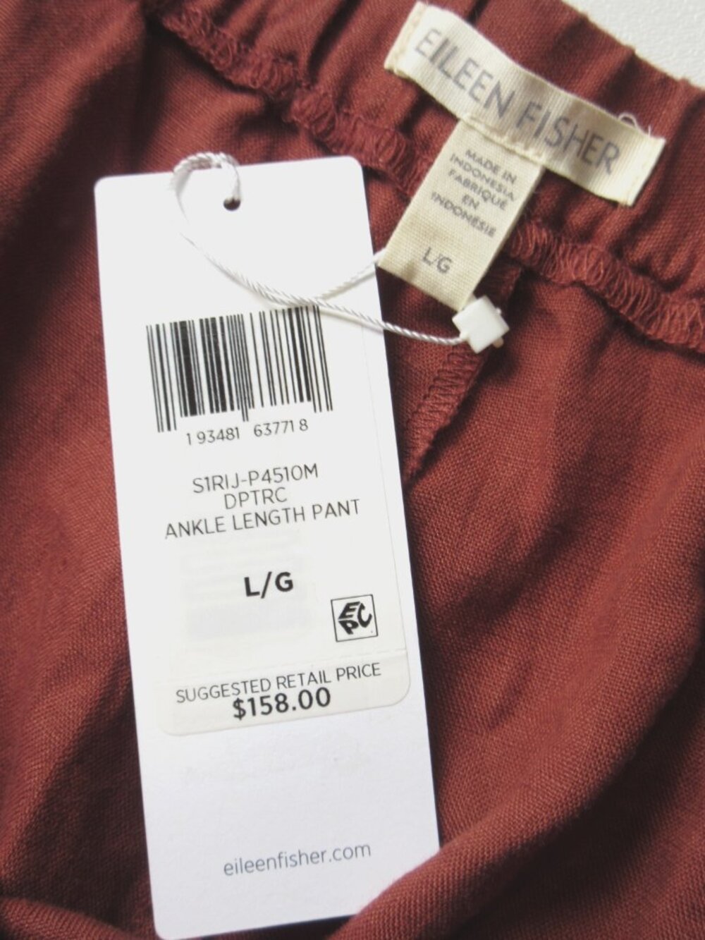 NWT Eileen Fisher Organic Linen Straight Ankle in Deep Terracotta Pull-on Pant L - Picture 5 of 8